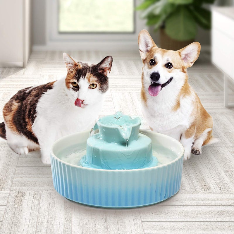 VinDox 2.1L Ceramic Cat Water Fountain-for Cats and Dogs, 360 Ceramic Pet Fountain-70 Oz Large Water Capacity - Whisper-Quiet Water Flow-Great for Shy or Timid Pets - Fresh, Filtered Water (Blue) - Image 3